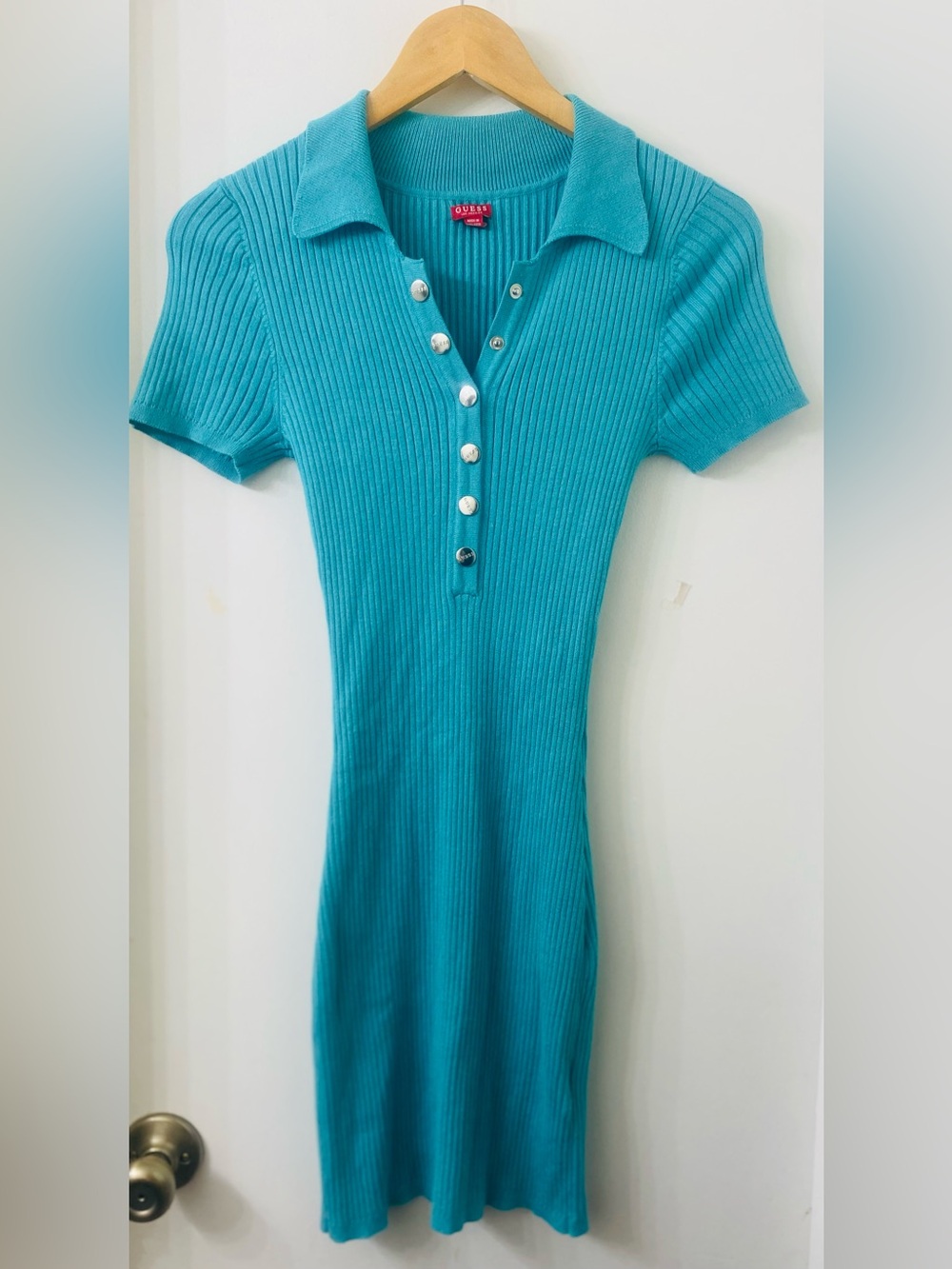 Guess Ribbed Knit Mini Dress in Teal
